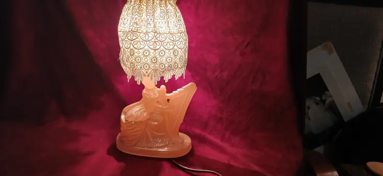 Vintage Art Deco Lady Lamp with Lace Shade