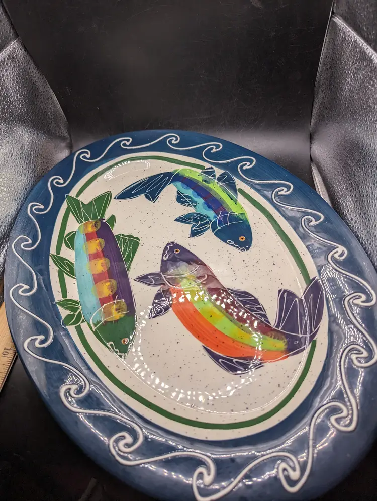 Vintage Backsplash SALMON 2001 Julie Ueland for Harry & David Fish Plate Platter  More Than 16x11".