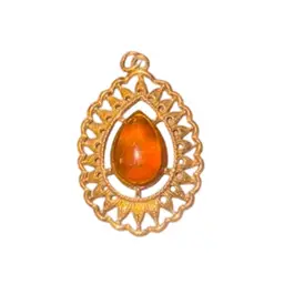 Vintage Sarah Coventry Amber Teardrop Goldtone Pendant, 1.5”