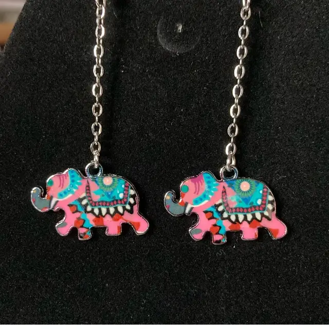 Pink Elephant Fish Hook Earrings! Handmade By Me! 2 1/4” Drop!