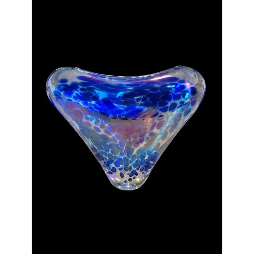 Jan Benda Signed Studio Art Glass Heart Vase 5x6.5"