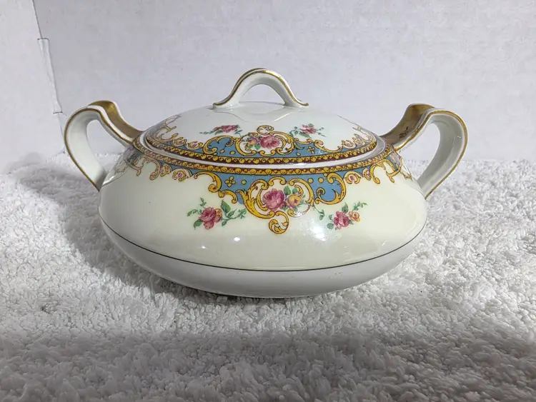 Vintage Haviland Limoges France Sugar Bowl & Creamer Set Gold Trim Pink Roses