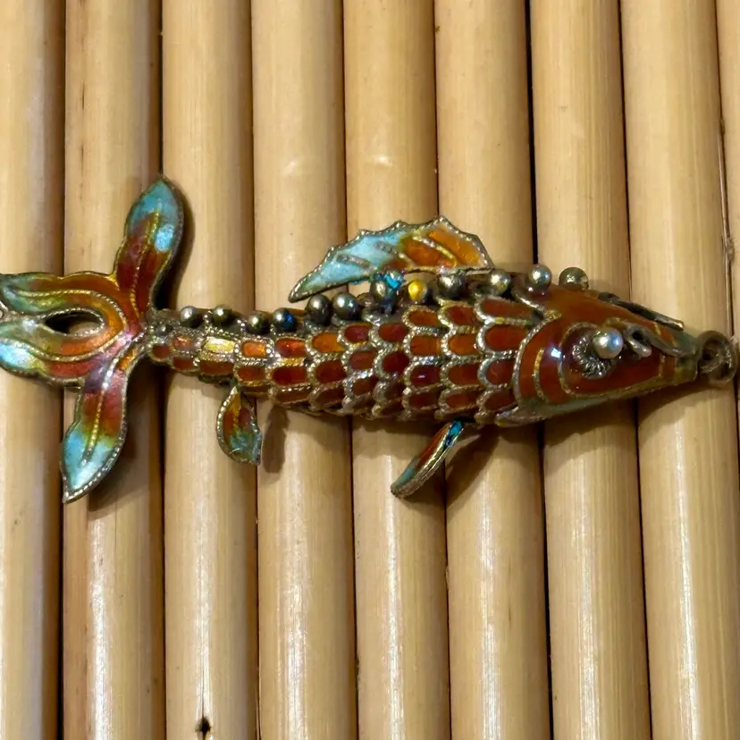 1 3/4” Sterling Silver Chinese Enamel Articulated Koi Fish Pendant