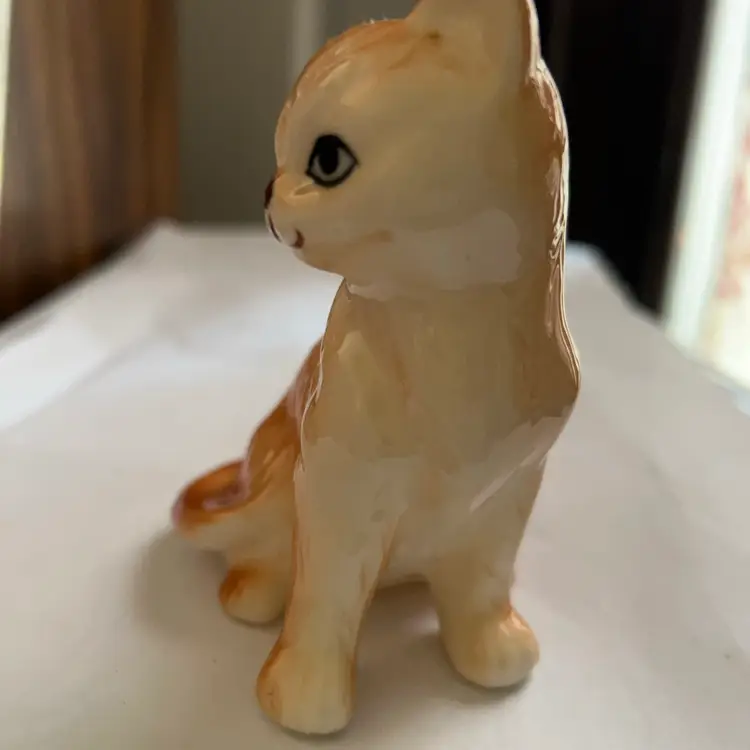 Orange Bone China Cat Figurine