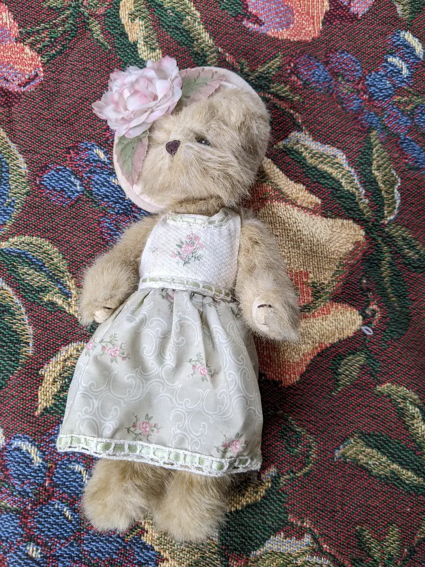 The Bearington Collection 12" Avery 1635 Spring Flower Dress Bear Jointed Plush Vintage Stuffed Doll Rose