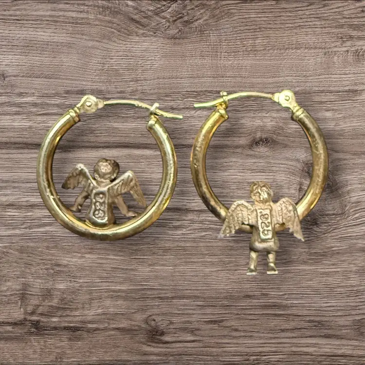 Peter Brams 14k Hoops With Sterling Cherubs