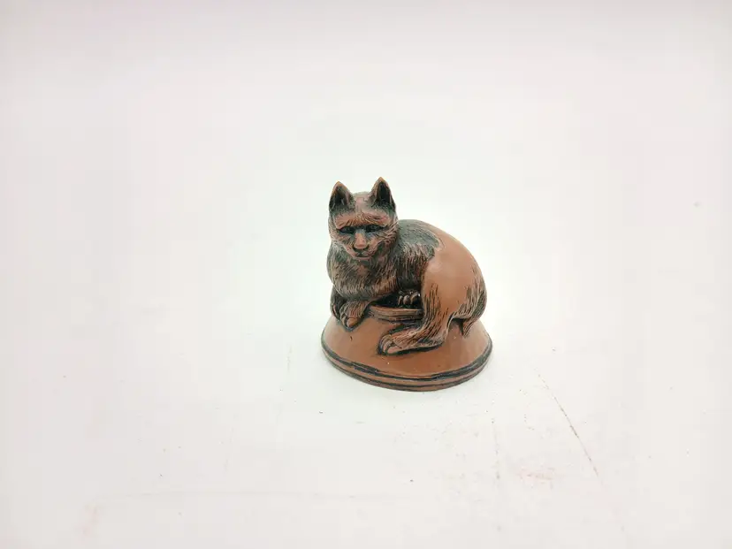 MMA Resin Netsuke Cat Sitting on a Bowl