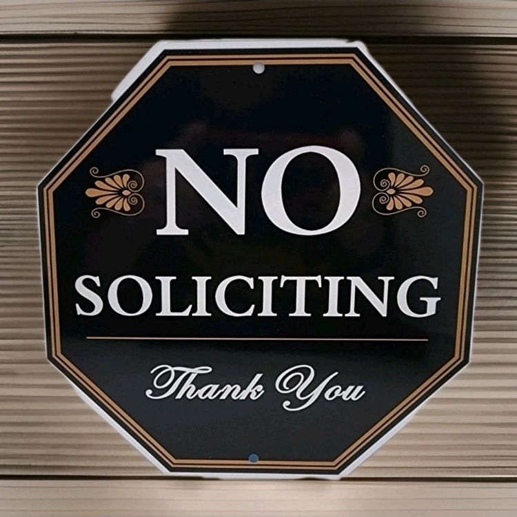No Soliciting Signs 2 Piece Set Large 10"×10" and Small 8" x 2 1/2" Door Plaque