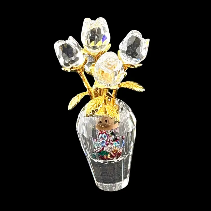 Vintage Swarovski Mini Rose Vase/Flacon With Crystals Inside 3” Tall x 1.5” Wide