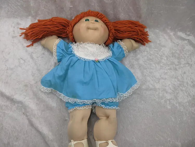 Cabbage Patch Kids Girl Doll Fully Dressed Original Clothes Soft Body Vintage Red Hair Long 16in 1980s Blue dress Panties Shoes 1982