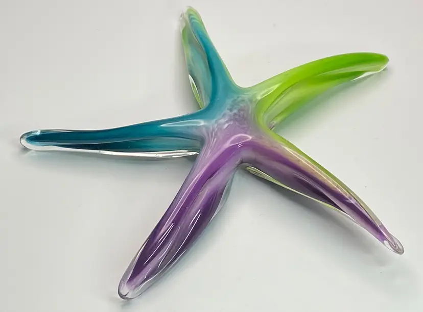 Handblown Glass Rainbow Starfish Artist Signed; Ivan Adaniya in 2006, 6.5" Wide