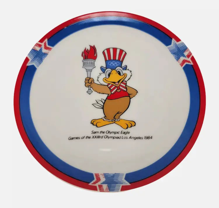 1984 Olympics Kids Ceramic Dinnerware Set Bowl Plate Mug Sam the Eagle Summer