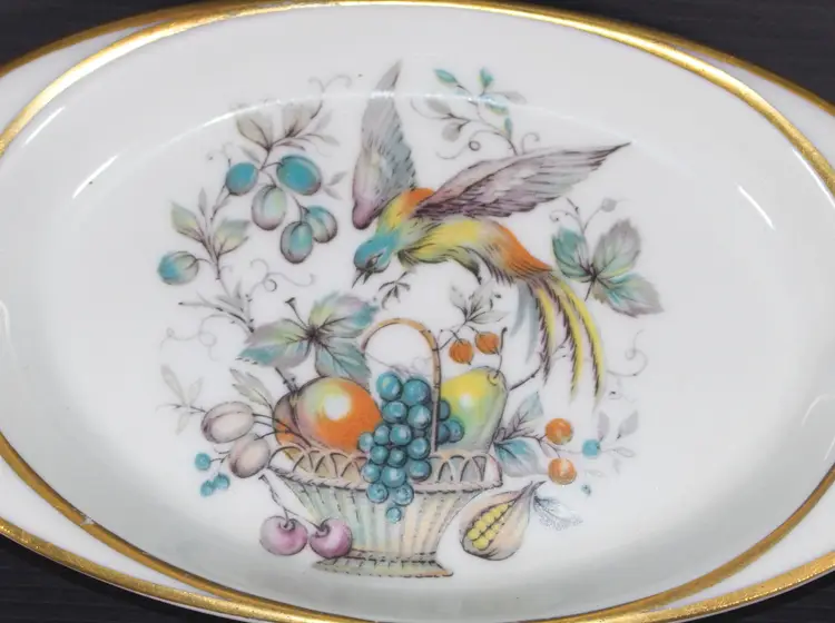 Vintage Limoges Bird of Paradise w/ Fruit Porcelain Ashtray Trinket Dish 6"