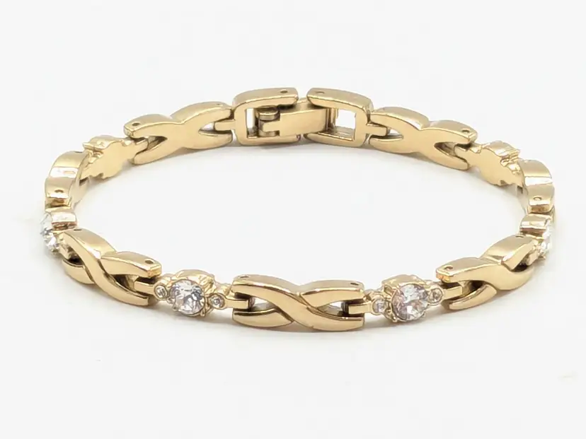 Vintage Anne Klein Gold Tone Crystals XO Tennis Bracelet
