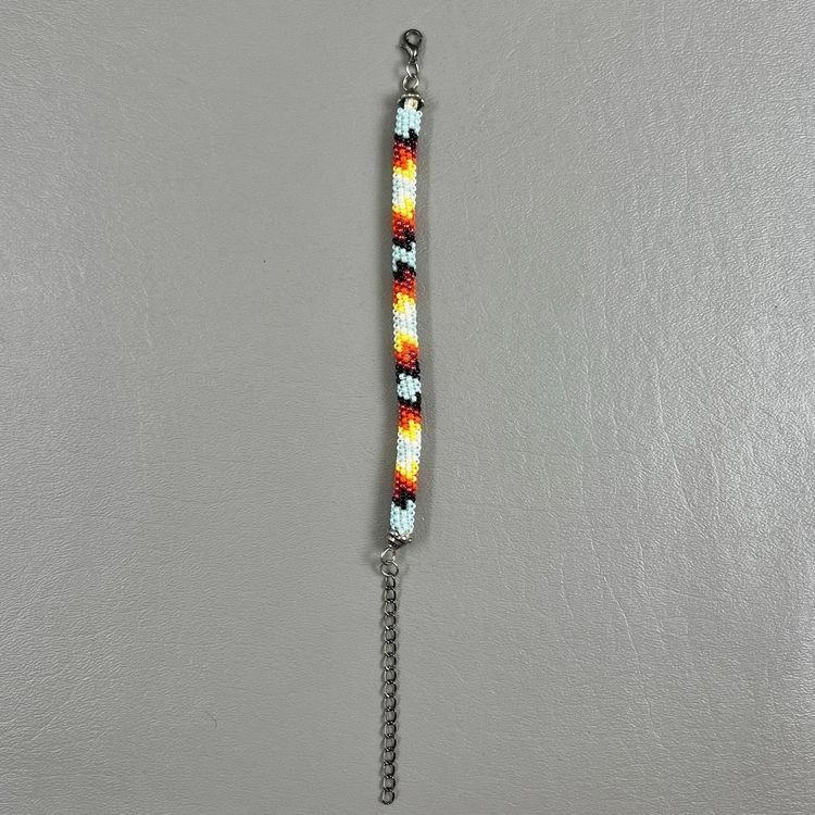 Hand Beaded Bracelet Southwestern 9"  With Extender Red Blue Black White