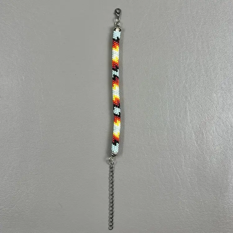 Hand Beaded Bracelet Southwestern 9"  With Extender Red Blue Black White