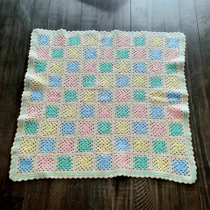 Granny Square Crochet Pastel Baby Blanket 29"