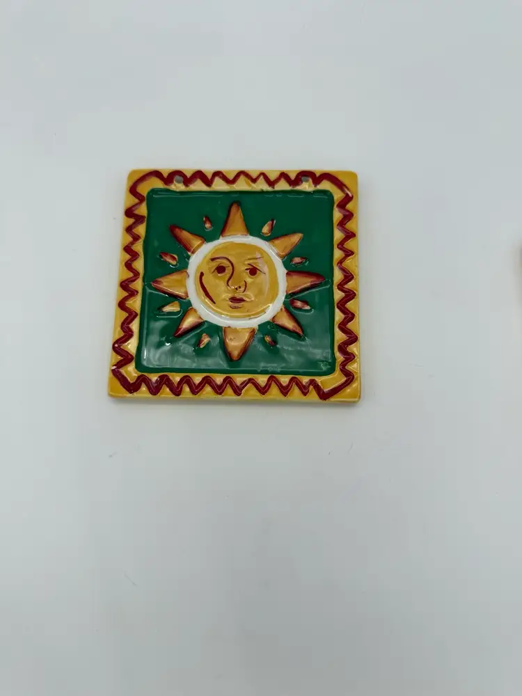 Southwestern Desert Sun Hanging Tiles Mexican Folk Art Pottery Set Of 3 Vtg.