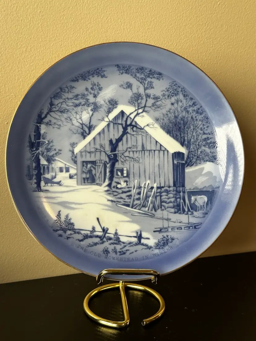 The Old Homestead In Winter 8.25” Plate - Back Has Japan