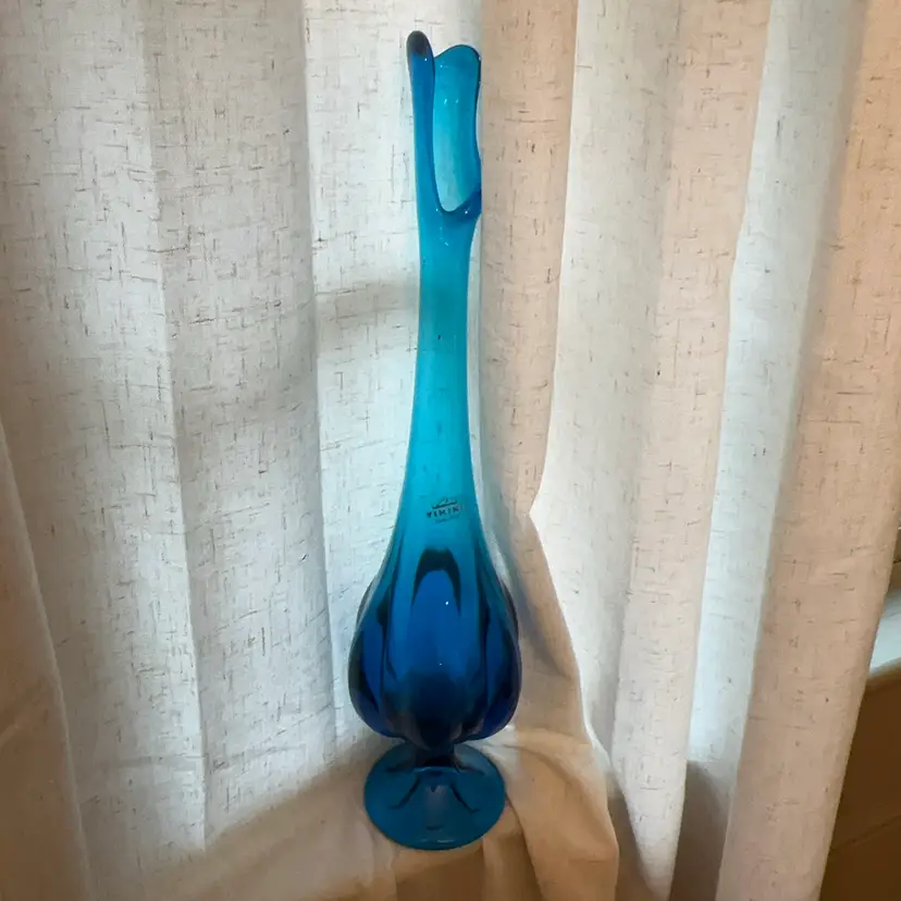 Vintage Viking Glass Epic Six Petal Bluenique Swung Vase