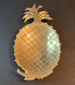 Vintage Solid Brass Pineapple Trinket Dish - 8.75" Made in India