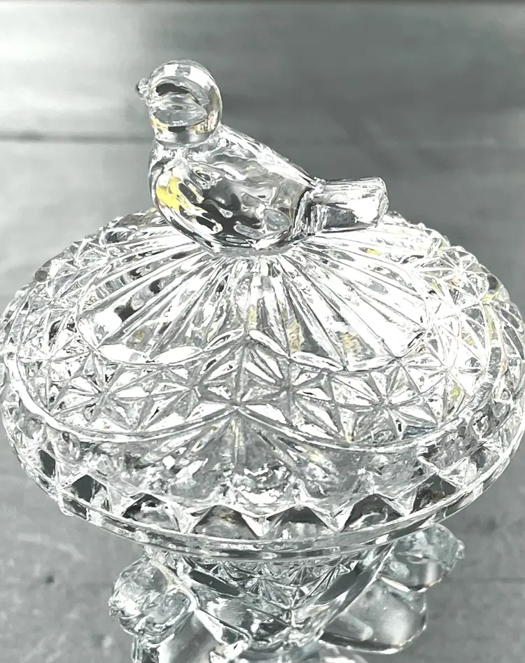 Hofbauer Byrdes Crystal Trinket Box Germany Pedestal Lidded 4.5"x2.75"