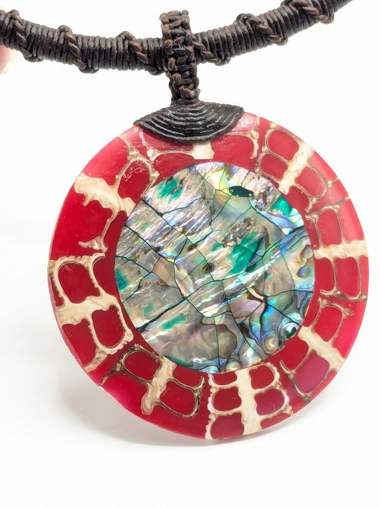 Abalone Shell Pendant Corded Necklace Beachy Jewelry
