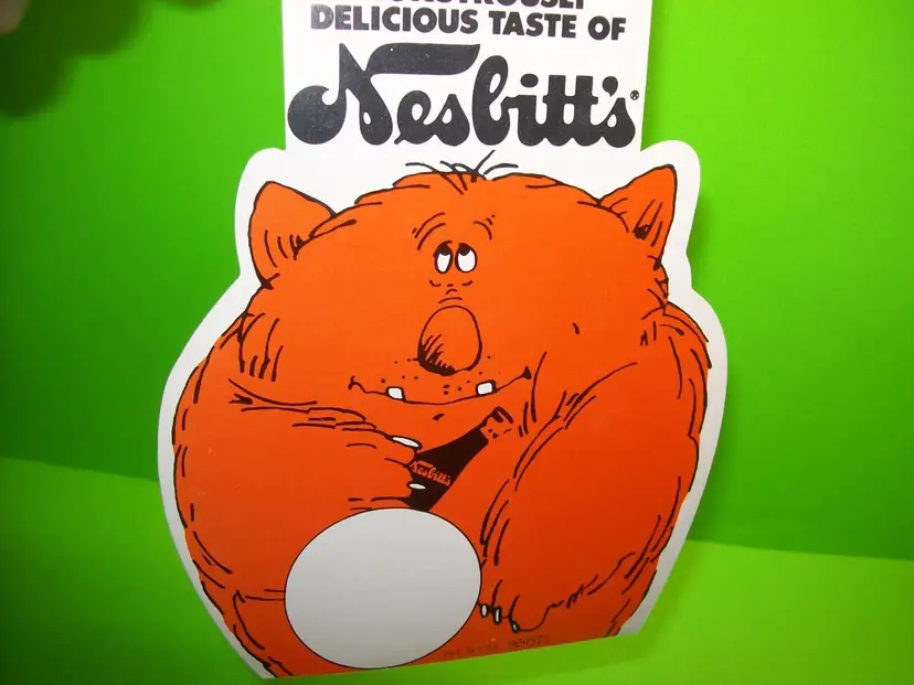 Nesbitt's Soda Bottle Cardboard Advertising Sign Monster Vintage Ephemera NOS