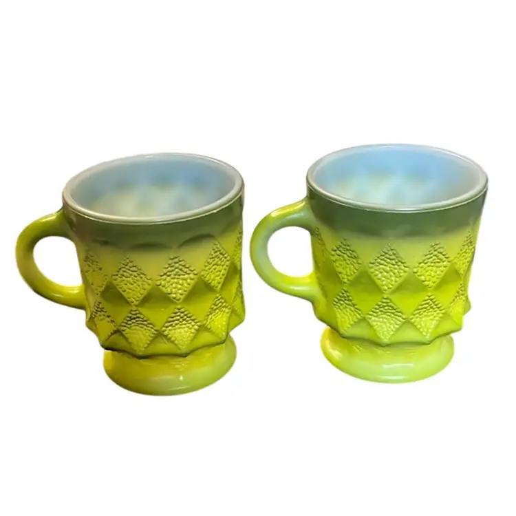 Pair Of Vintage Fire King Kimberly Mugs Green Ombré