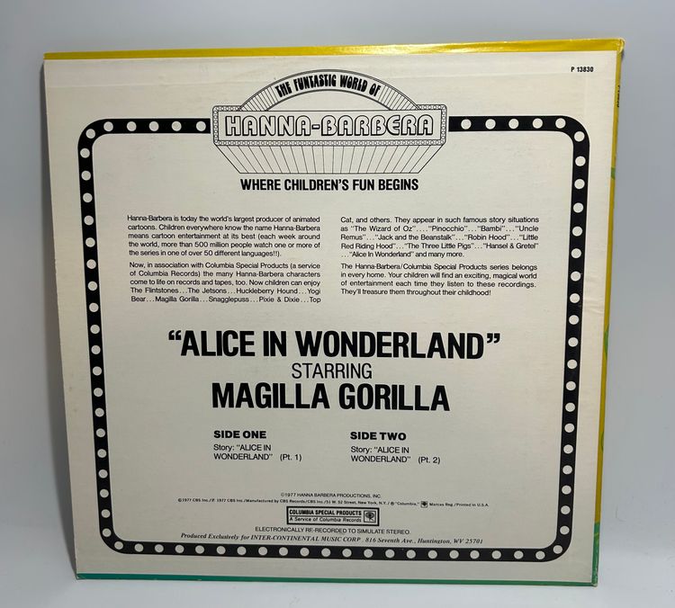 Vintage Hanna Barbera Magilla Gorilla 'Alice in Wonderland' Vinyl LP Record 1977