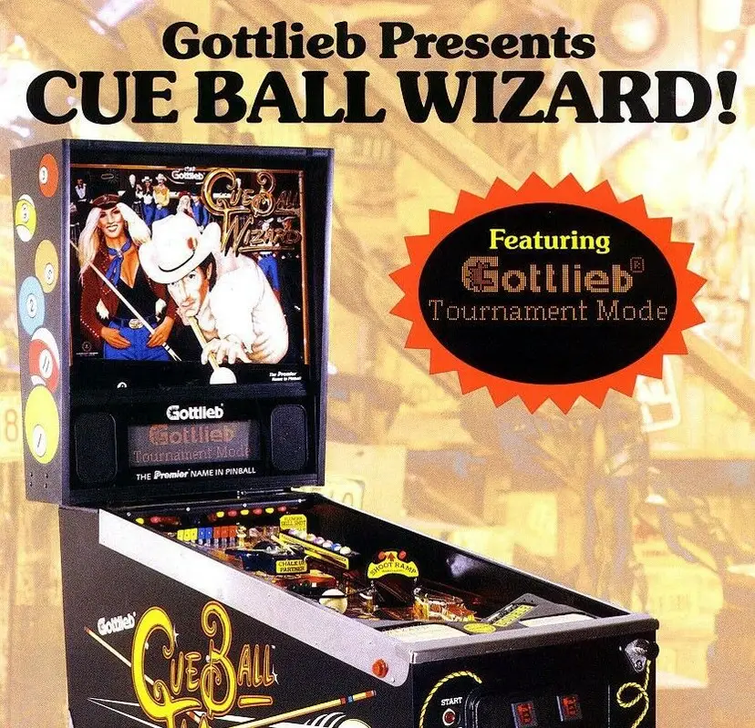 Cue Ball Wizard Pinball Flyer Original NOS Cowboy Cowgirl Pool Table Vintage