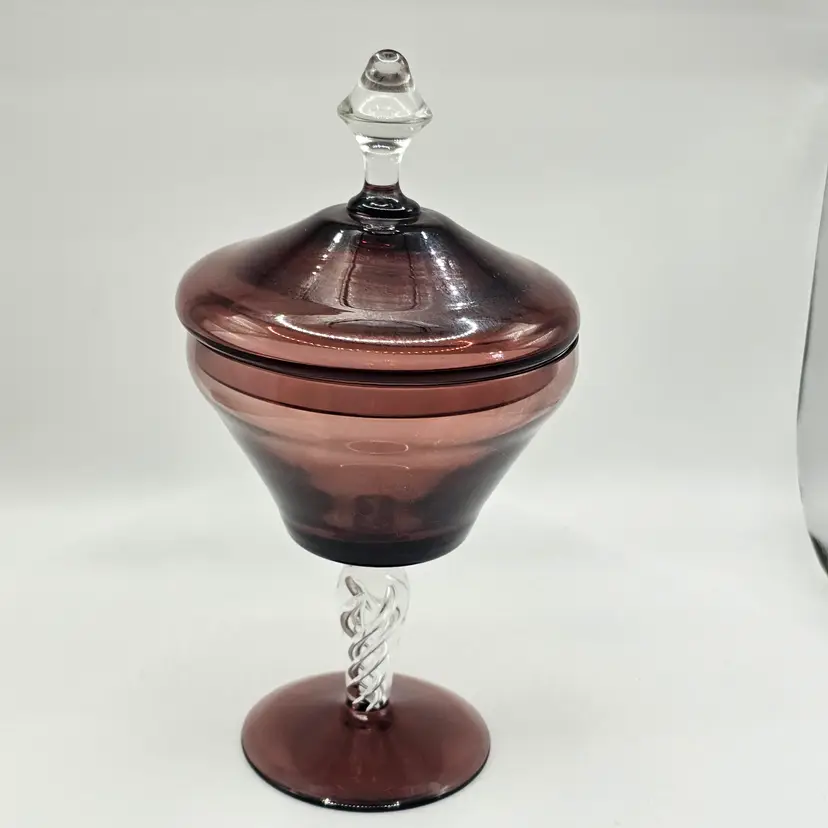 Empoli amethyst Glass apothecary jar with lid clear Swirl stem
