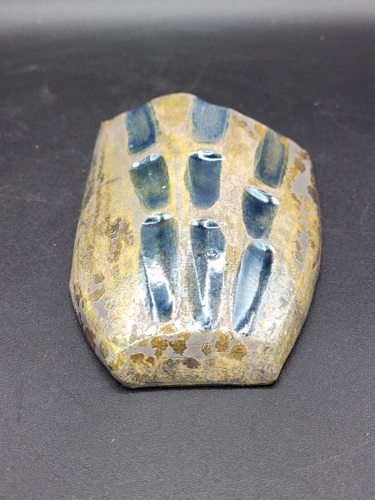 Primitive Modern Brutalist Raku Art Pottery Wall Pocket Signed Simmons