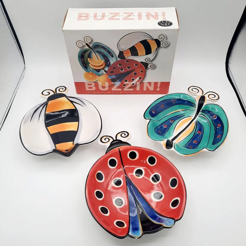 Clay Art Buzzin' Butterfly Bee Ladybug Dip Snack Bowls Set of 3 in Original Box 2003