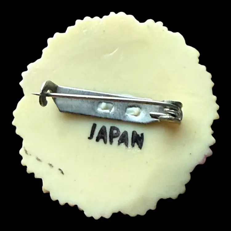 Japan Celluloid Floral Brooch 1.25”