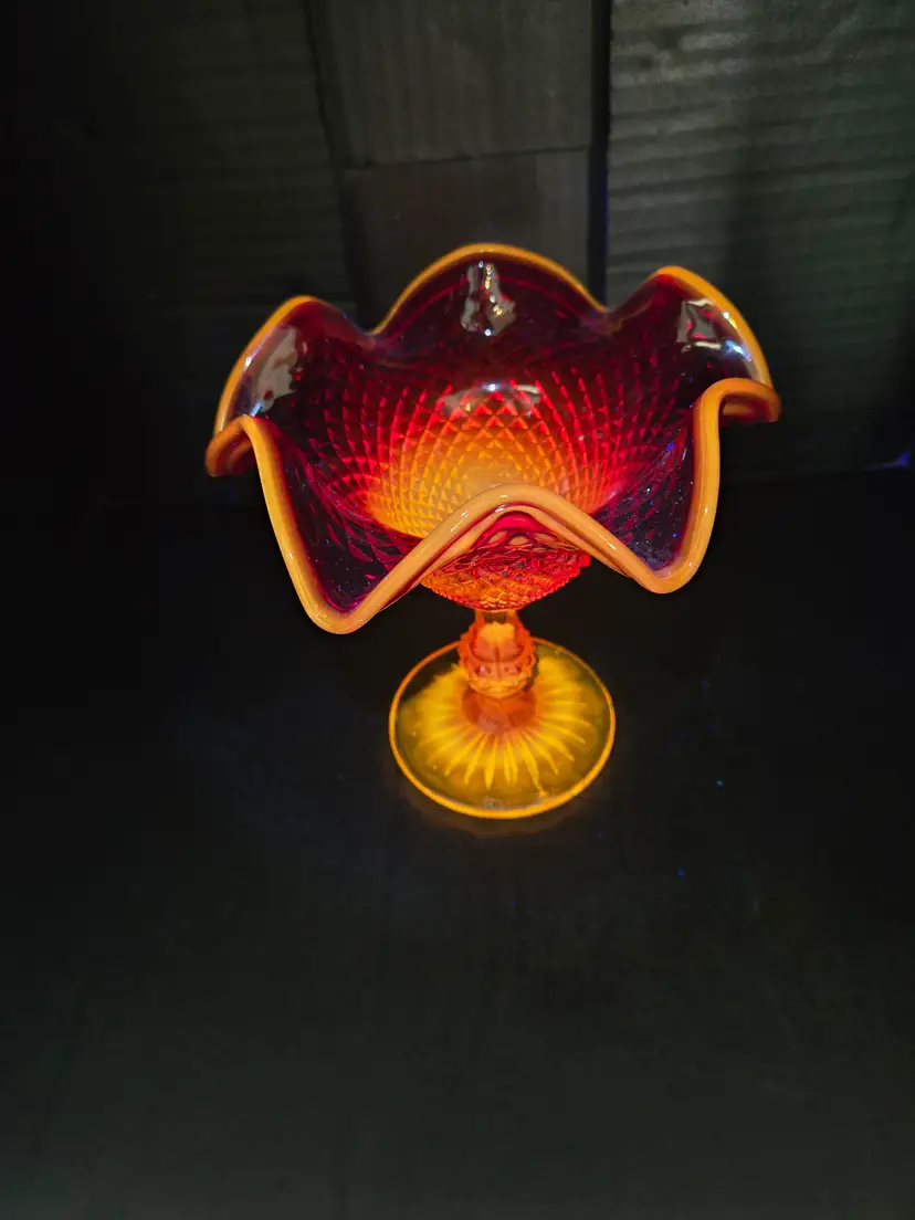 Jeanette Glass Amberina Compote