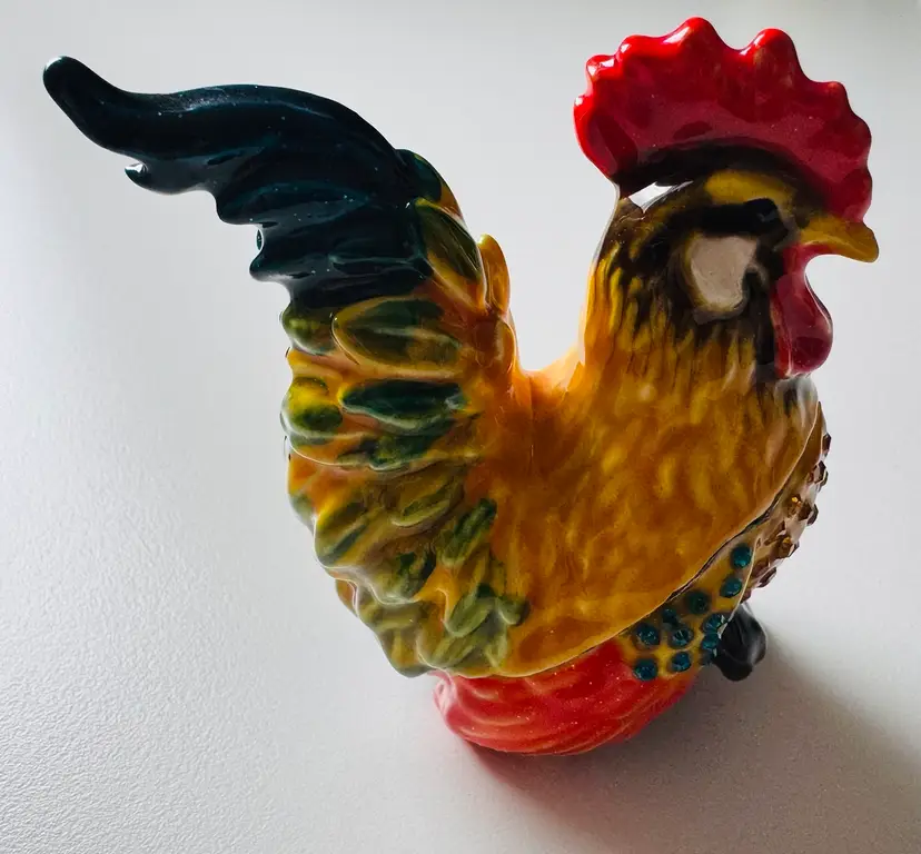 Vintage Chicken Trinket Box - Beautiful Vibrant Colours!