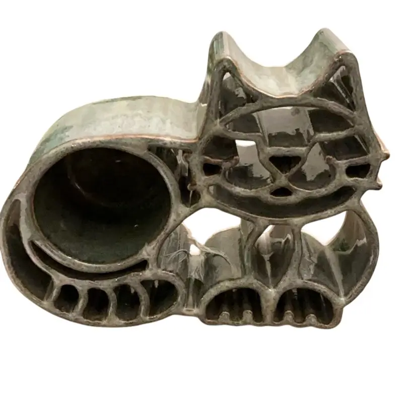 Kitty Cat Candle Pot Votive And Taper Holder Handcrafted By Bay Pottery In Virginia  2 1/4” X 6”