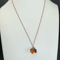 Copper Orange Glass Acorn Necklace, Lobster Clasp20” Long