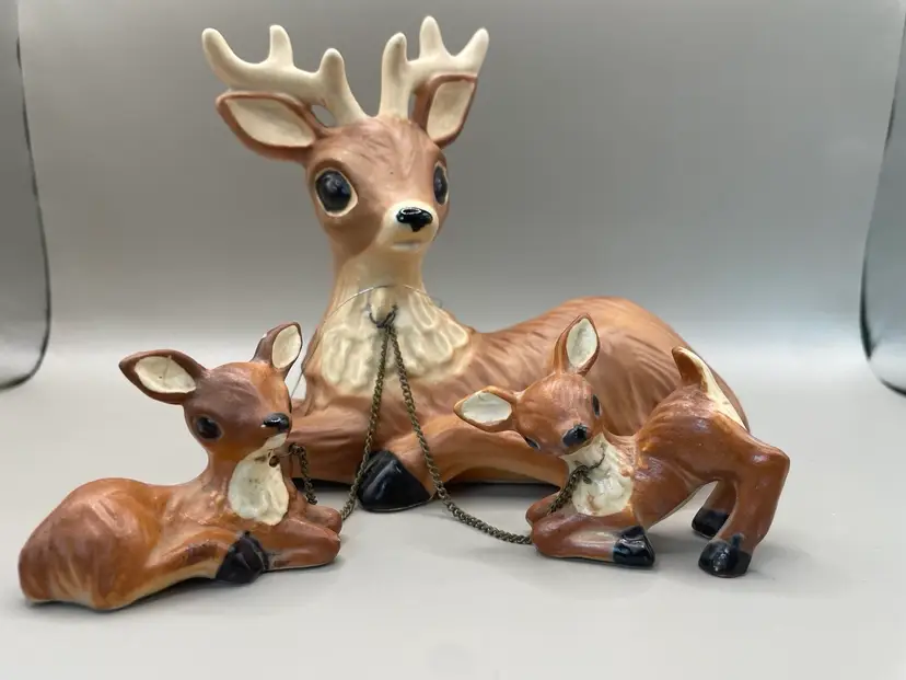 Set Of 3 Vintage Norcrest Big Eyed Mom And Babies With Chains - Kitschy