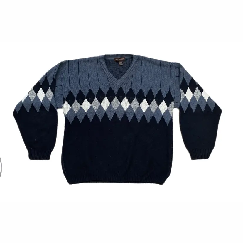 Liberty Argyle Mens Pullover Sweater Large Blue Gray Grandpa USA 90s Vintage