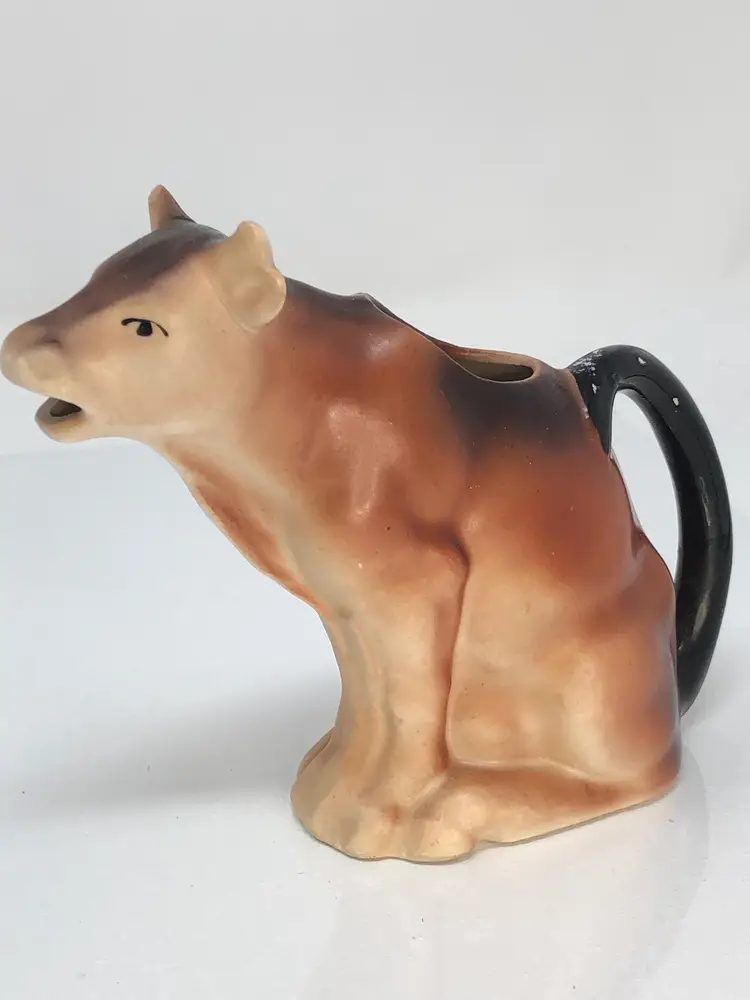 Czechoslovakian Brown Dairy Cow Ceramic Cream Pitcher