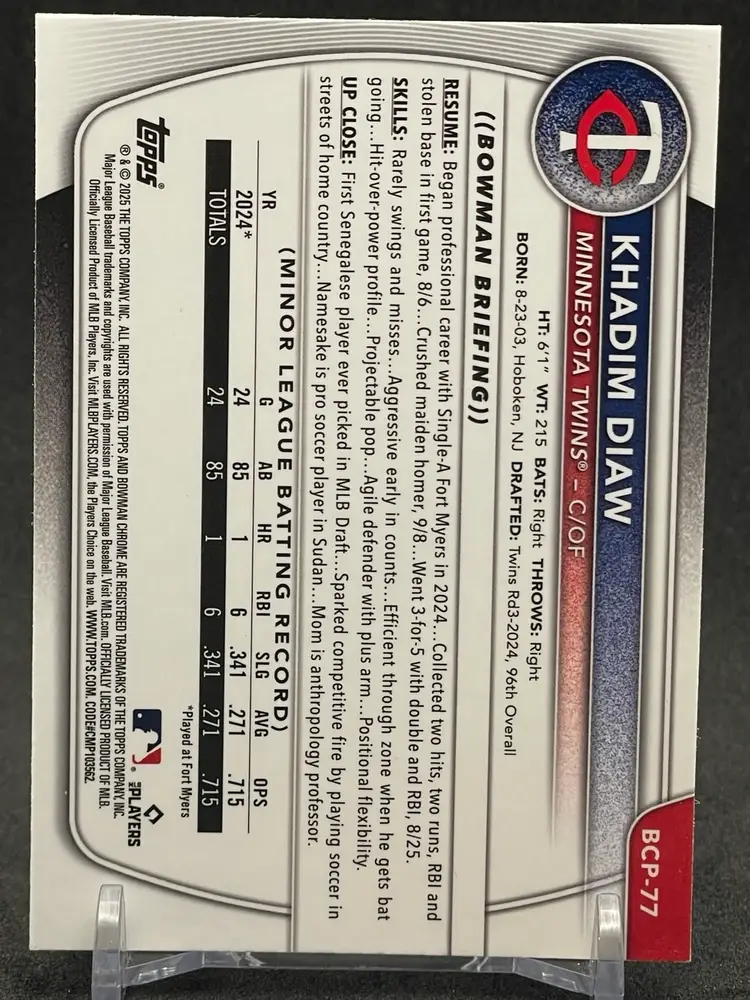 Khadim Diaw 2025 Bowman Chrome Bowman 1st Mojo Refractor #BCP-77