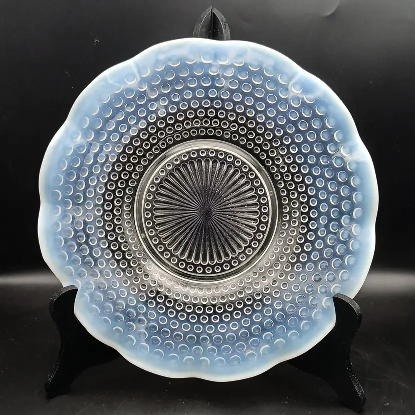 Vintage Anchor Hocking Hobnail Moonstone Clear Opalascent Serving Platter