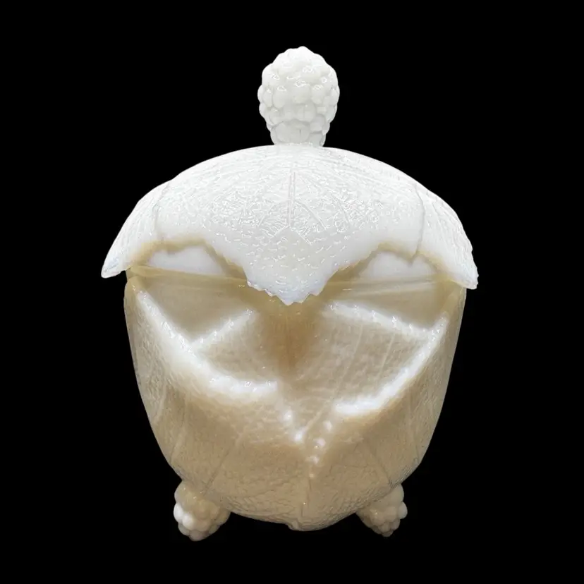 Fostoria Grape Leaf Milk Glass Candy Dish