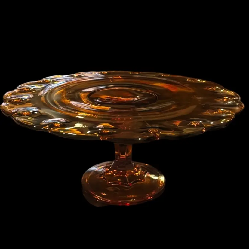 Indiana Glass Amber Teardrop Edge Footed Cake Display Plate
