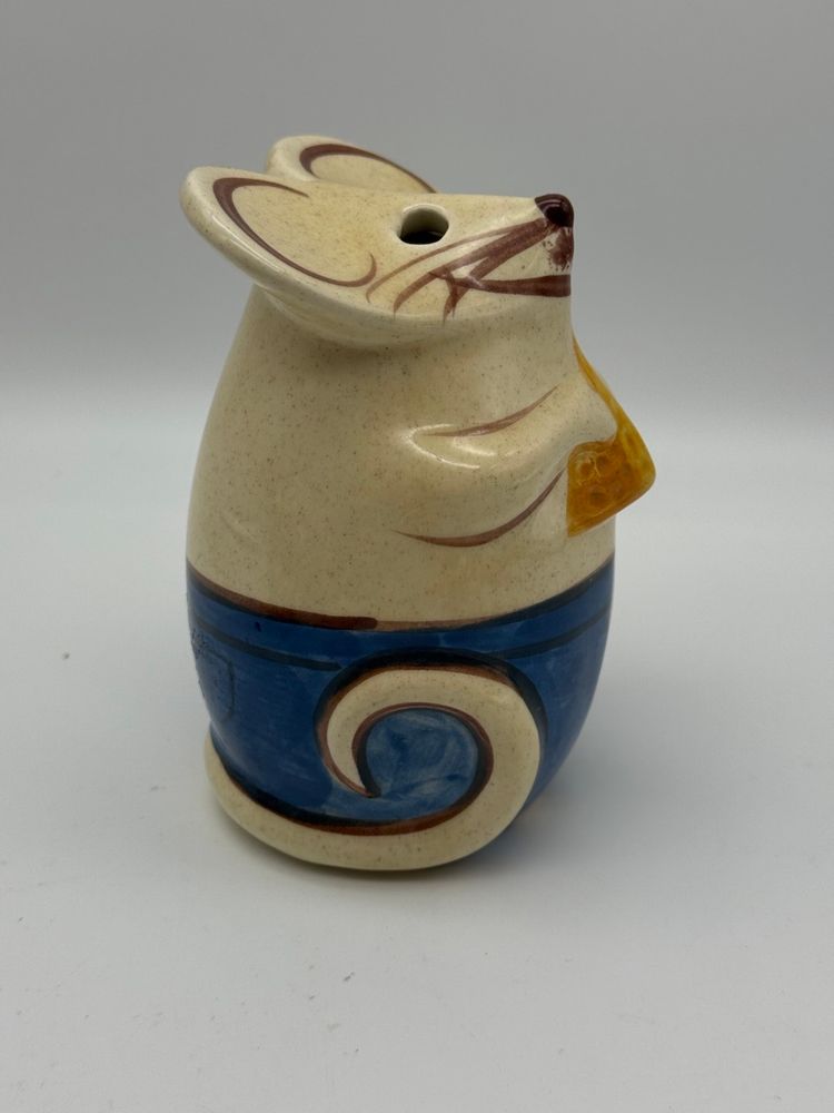 Vintage 1980s Laurie Gates Hand Painted Mouse Shaped Parmesan Cheese Shaker