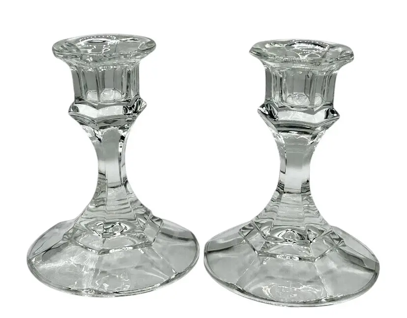 Vintage 1970 Libbey Glass 4.25" Candle Stick Holders - Pattern 2245 Clear - Pair