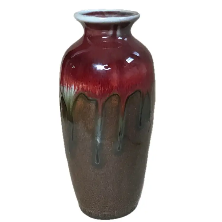 Small Hosley Pottery Red Brown Drip Glaze Vase Cottage Core Farmhouse Rustic