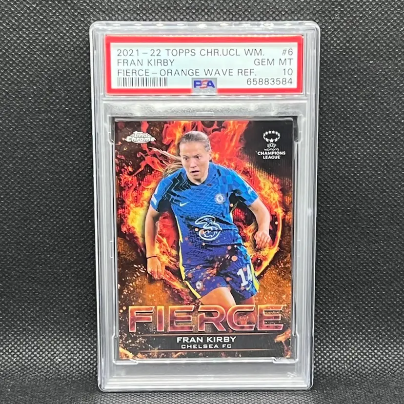 Fran Kirby 21/22 Topps Chrome UEFA Women Fierce Orange Wave Refractor /25 PSA 10 Soccer Card